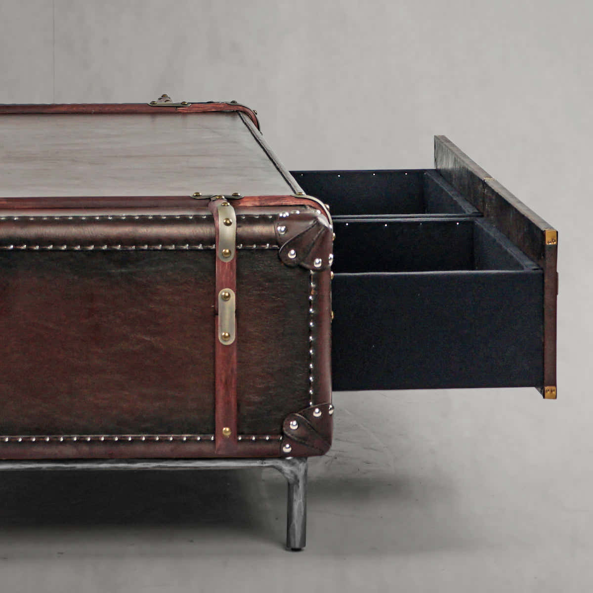 Hand-Forged Metal Vintage Cowhide Rattan Coffee Table