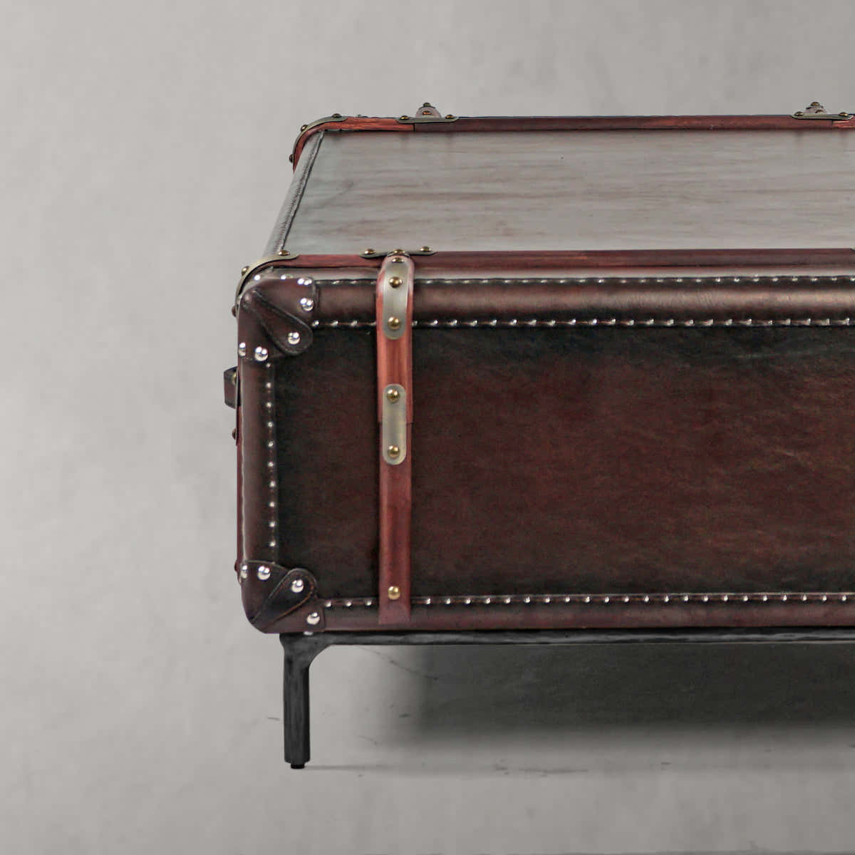 Hand-Forged Metal Vintage Cowhide Rattan Coffee Table