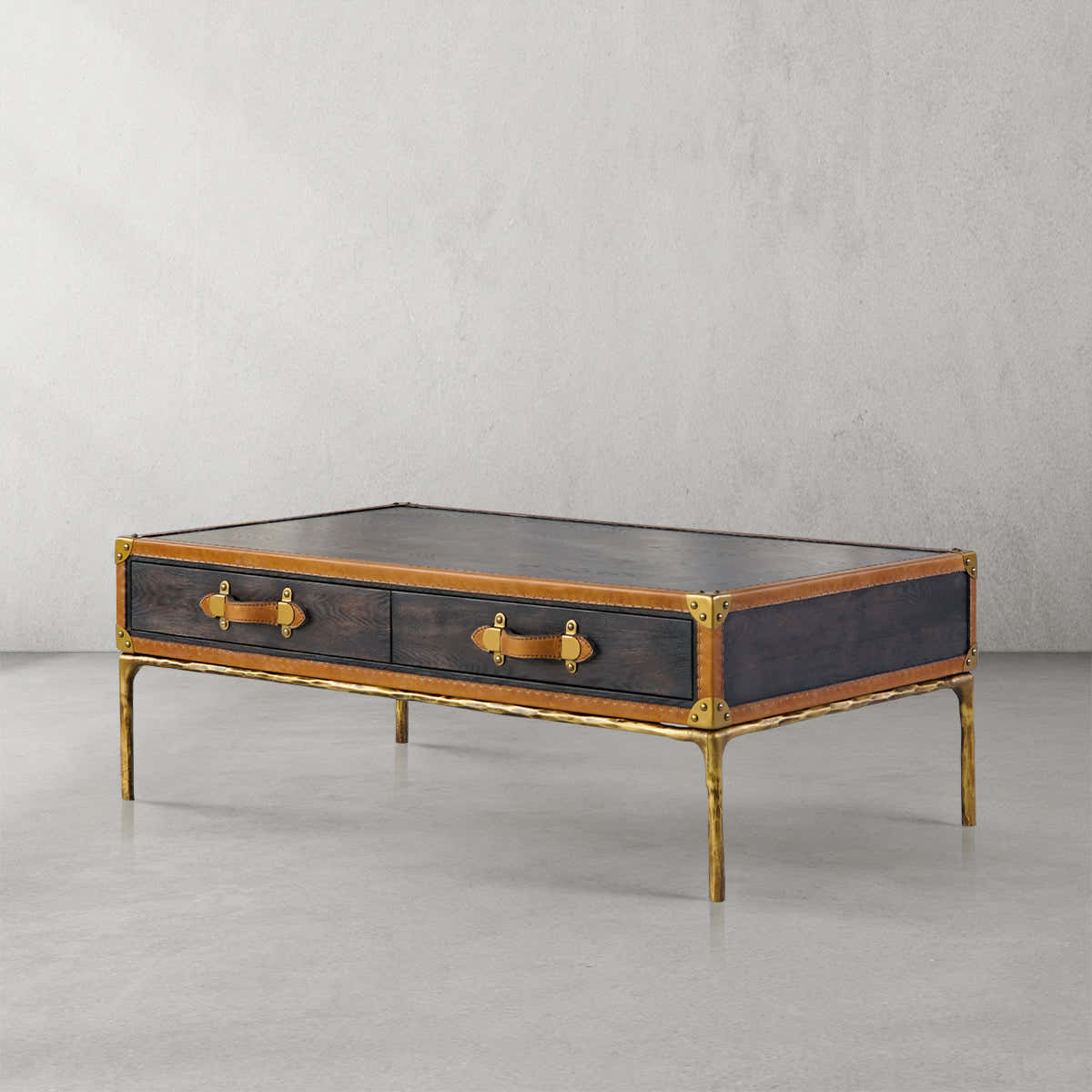 Hand-Forged Metal Vintage Leather Square Coffee Table