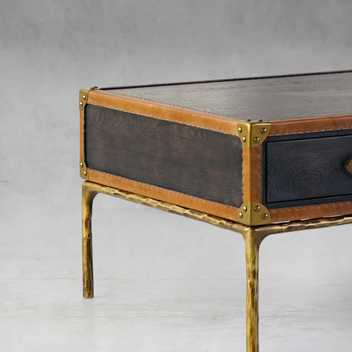 Hand-Forged Metal Vintage Leather Square Coffee Table