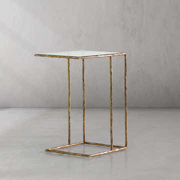 Hand-Forged Metal Glass C-Shaped Side Table