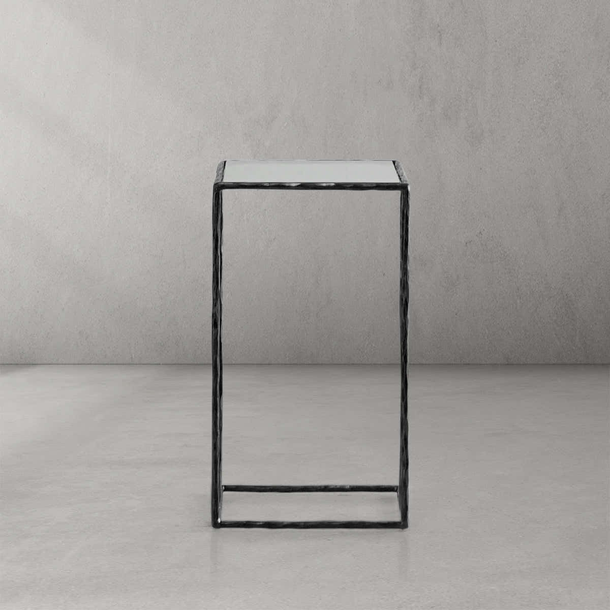Hand-Forged Metal Glass C-Shaped Side Table