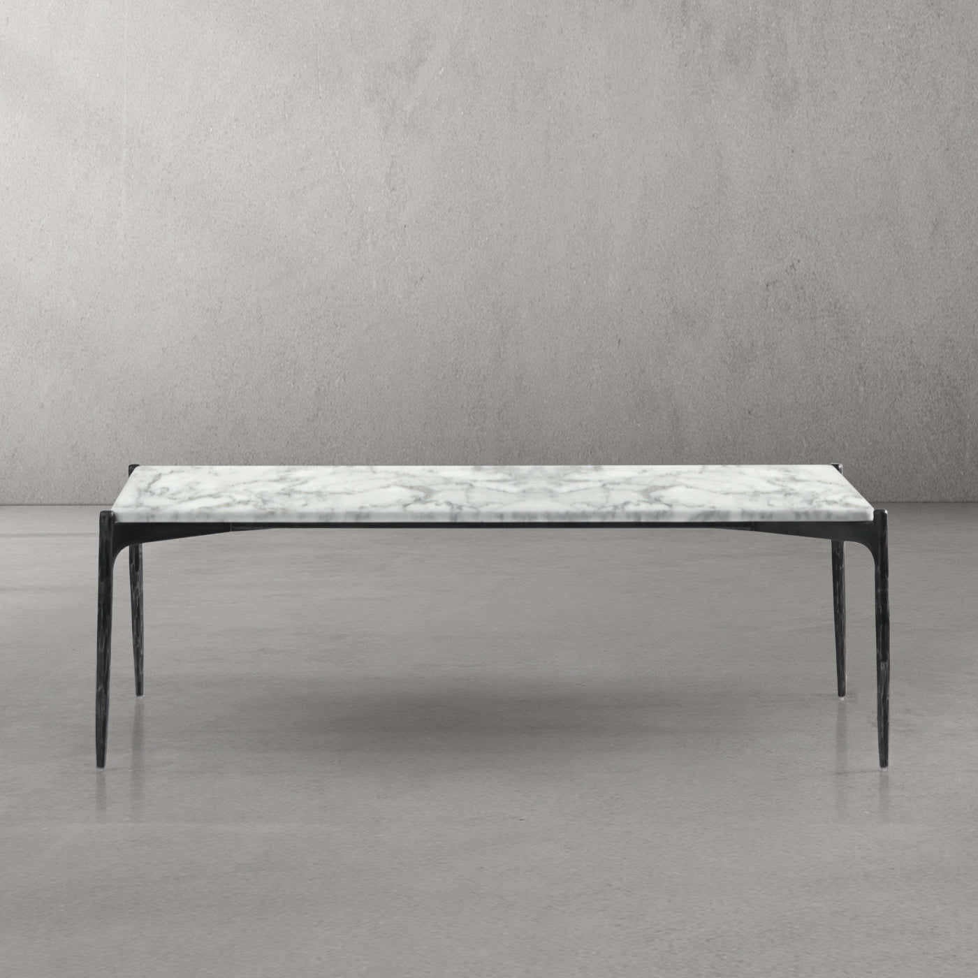 Hand-Forged Metal Rectangle Horn Marble Coffee Table 48"W