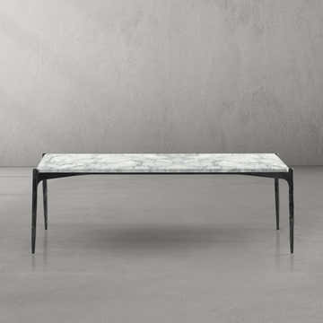 Hand-Forged Metal Rectangle Horn Marble Coffee Table 48"W