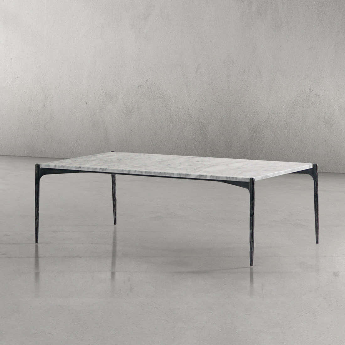 Hand-Forged Metal Rectangle Horn Marble Coffee Table 48"W