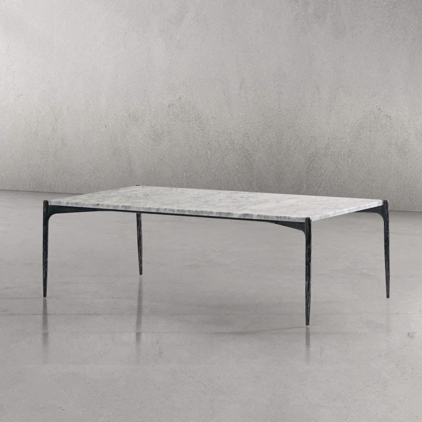 Hand-Forged Metal Rectangle Horn Marble Coffee Table 48"W