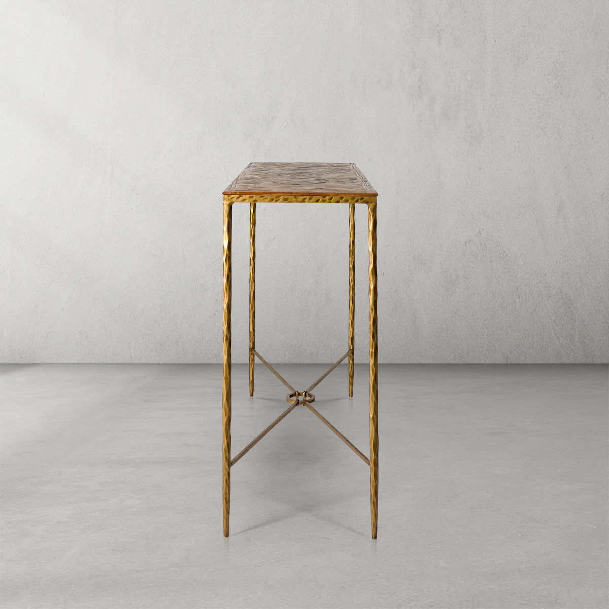 Hand-Forged Metal Metal Frame Elm Wood Console Table
