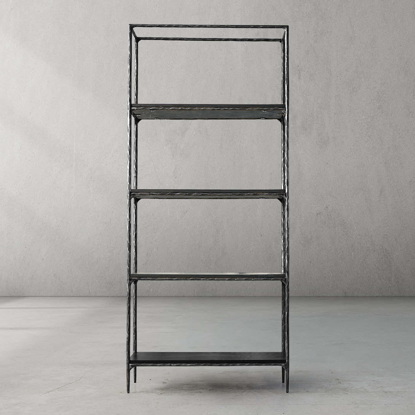 Hand-Forged Metal White Marble Shelving