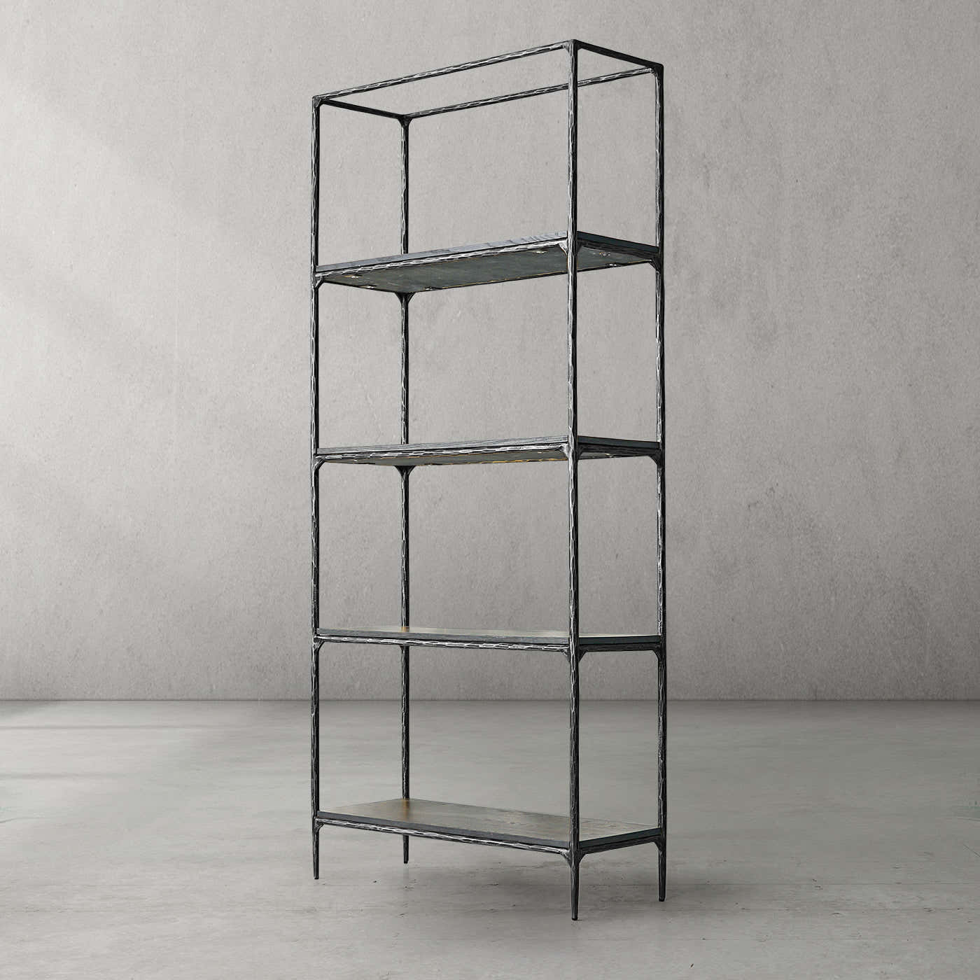 Hand-Forged Metal White Marble Shelving