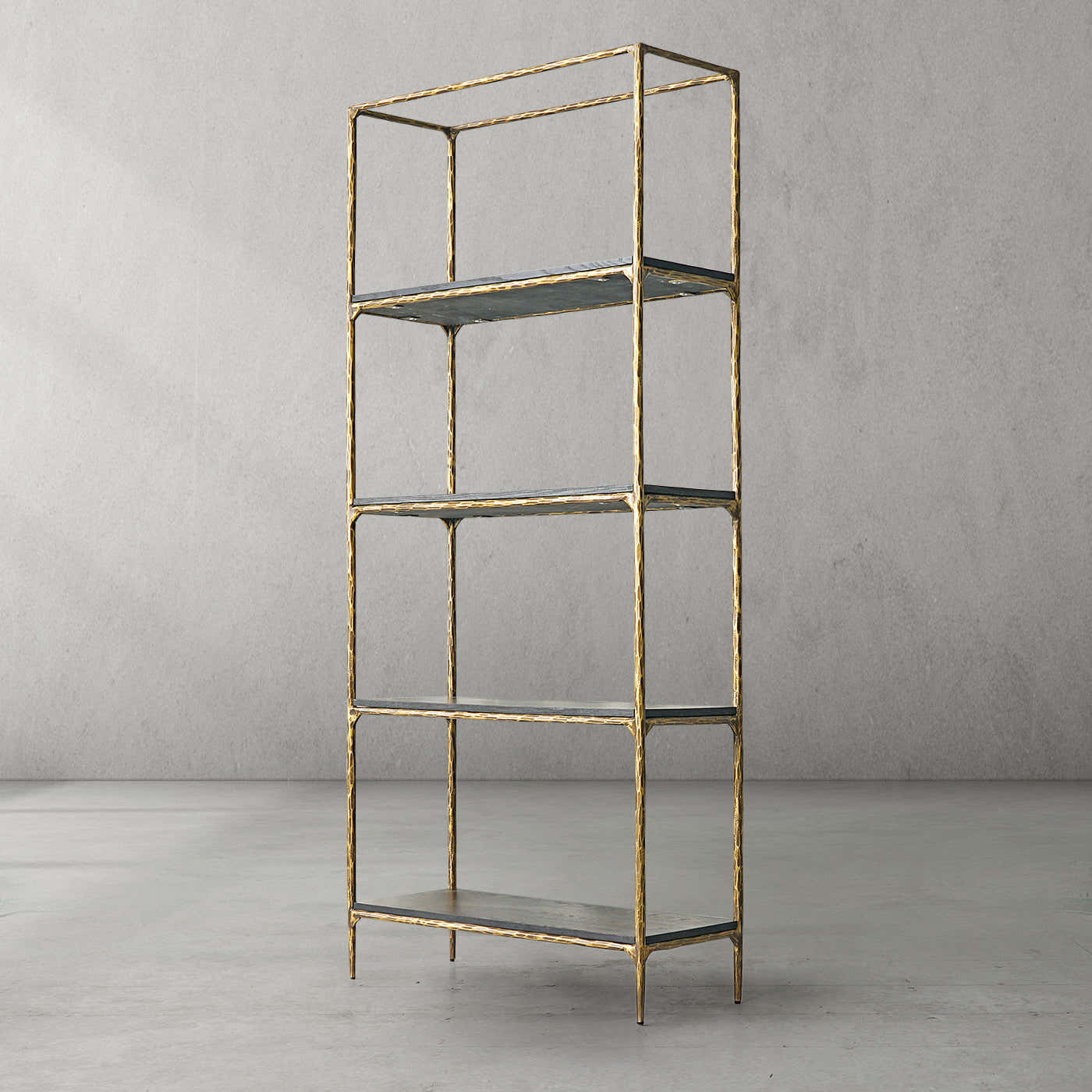 Hand-Forged Metal White Marble Shelving