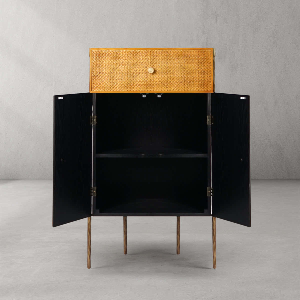 Hand-Forged Metal Metal Frame Rattan Side Cabinet