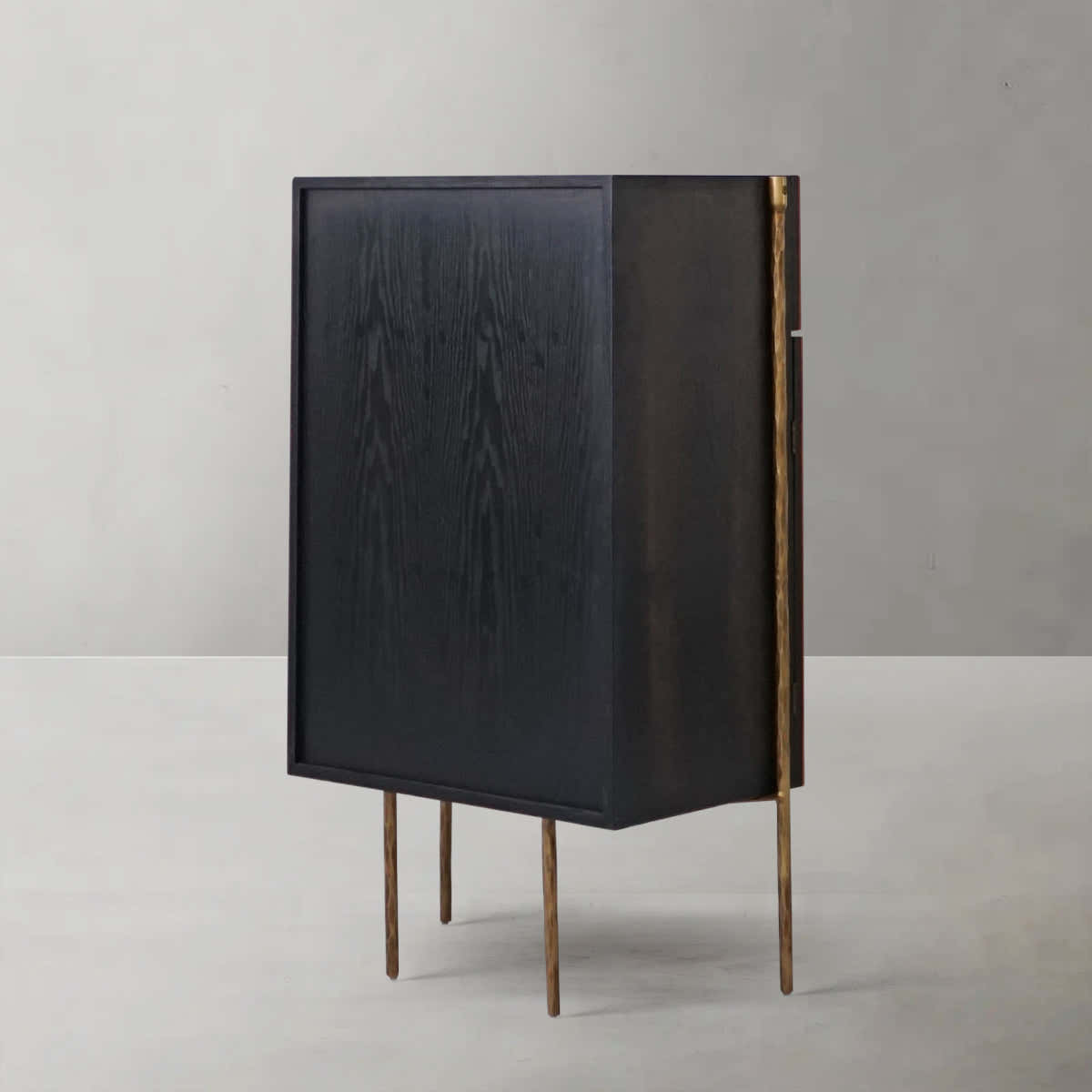Hand-Forged Metal Metal Frame Rattan Side Cabinet