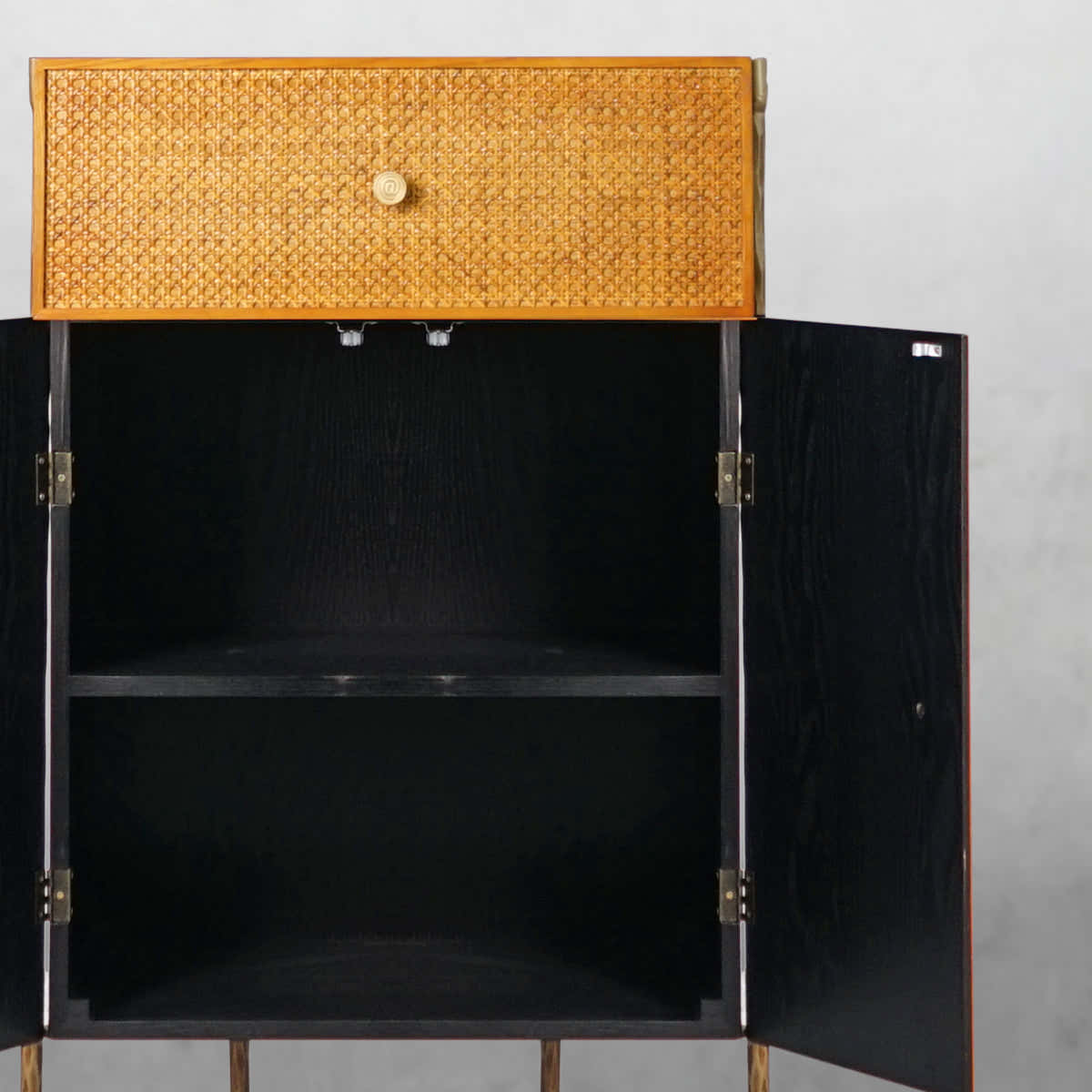 Hand-Forged Metal Metal Frame Rattan Side Cabinet