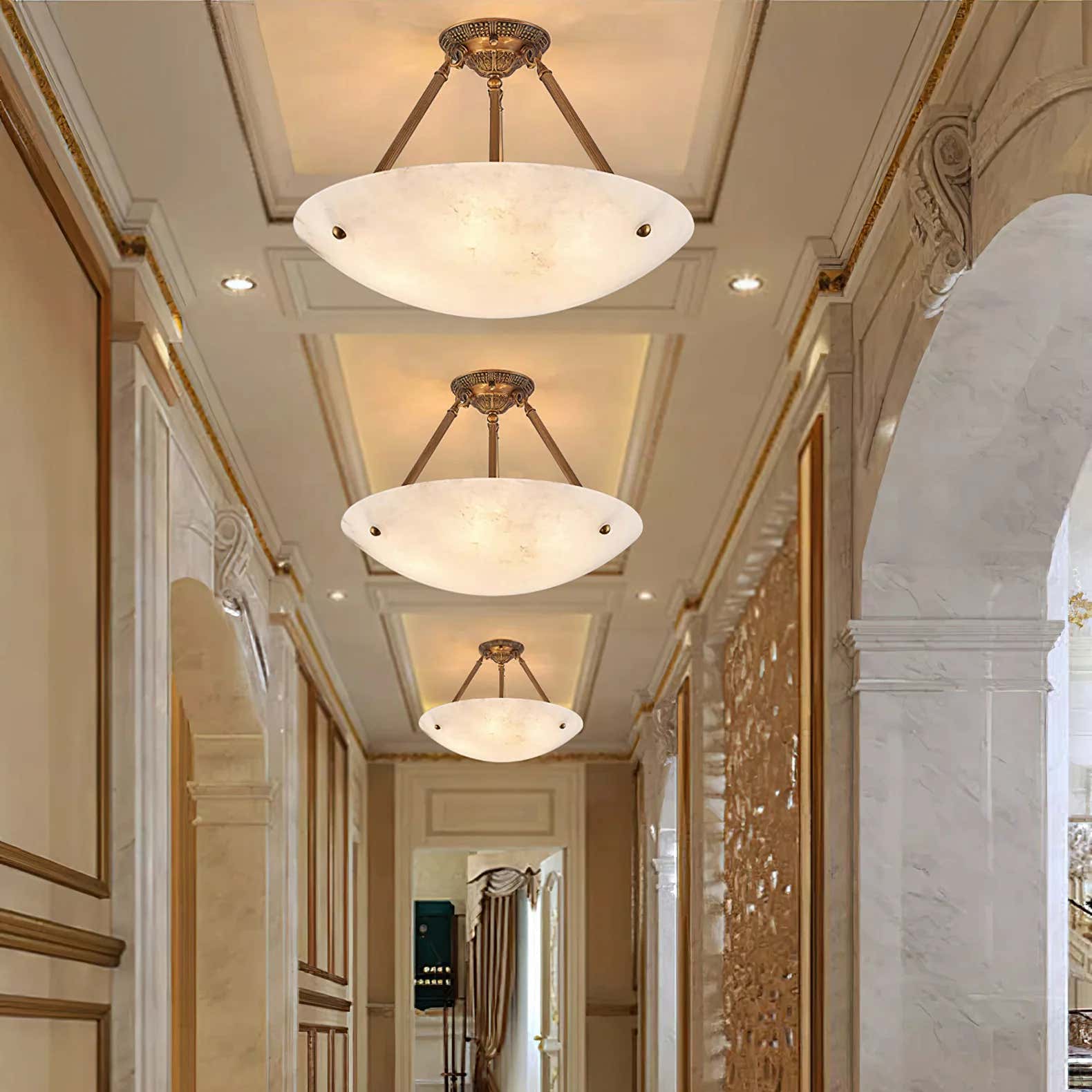 Vintage Round Alabaster Ceiling Lamps