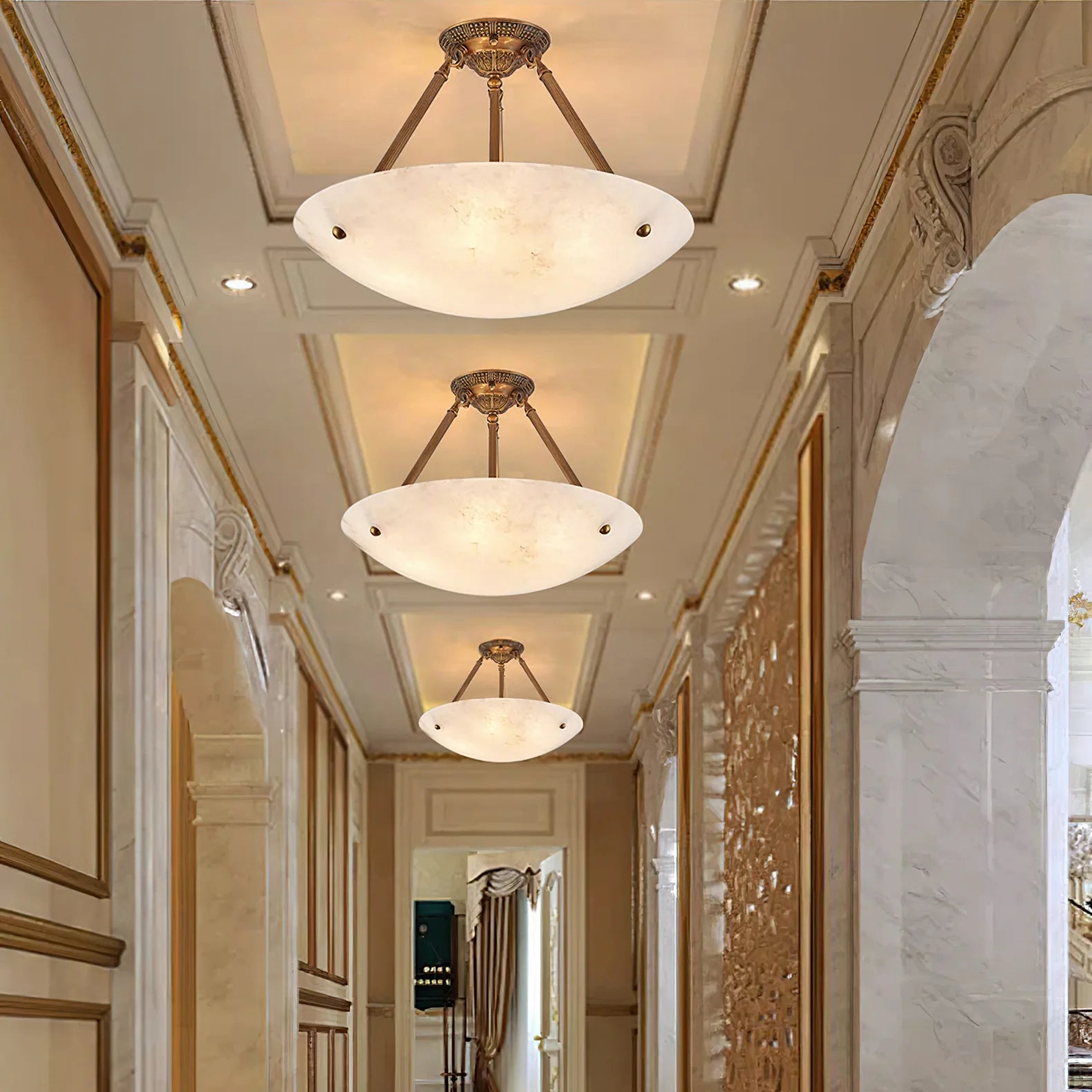 Vintage Round Alabaster Ceiling Lamps