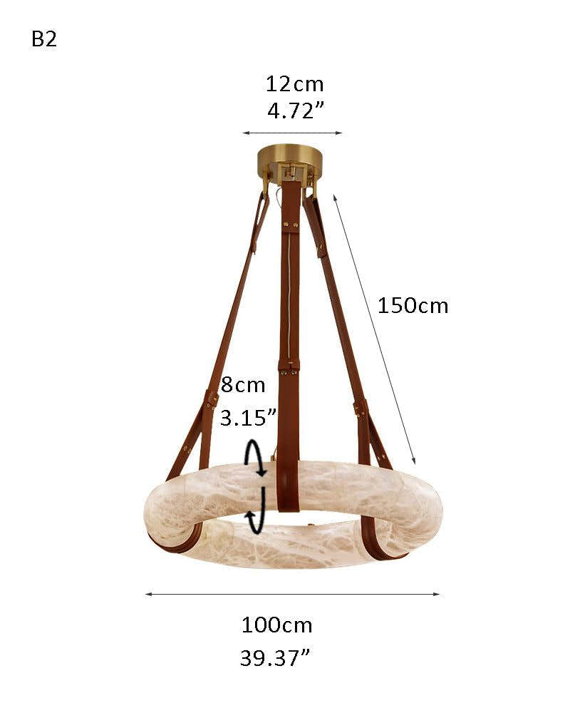 Oval Alabaster LED Large Pendant lamp with adjustable leather, Dia 16/24"