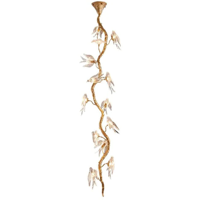 Modern Bird Glass Tree Branch Long Staircase Chandelier