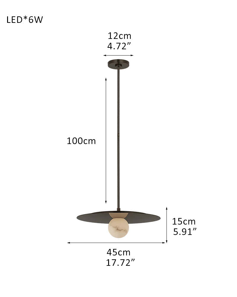 Alabaster Globes LED Disc Pendant Light in Lacquered Brass/Black Stainless Frame