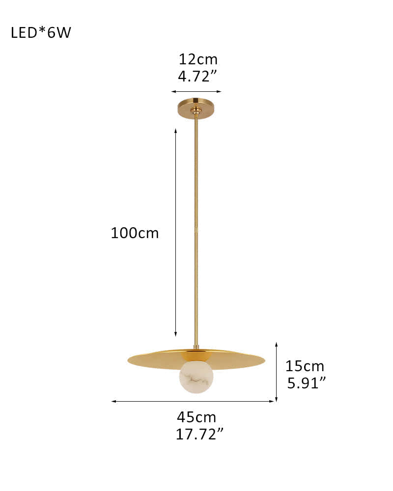 Alabaster Globes LED Disc Pendant Light in Lacquered Brass/Black Stainless Frame