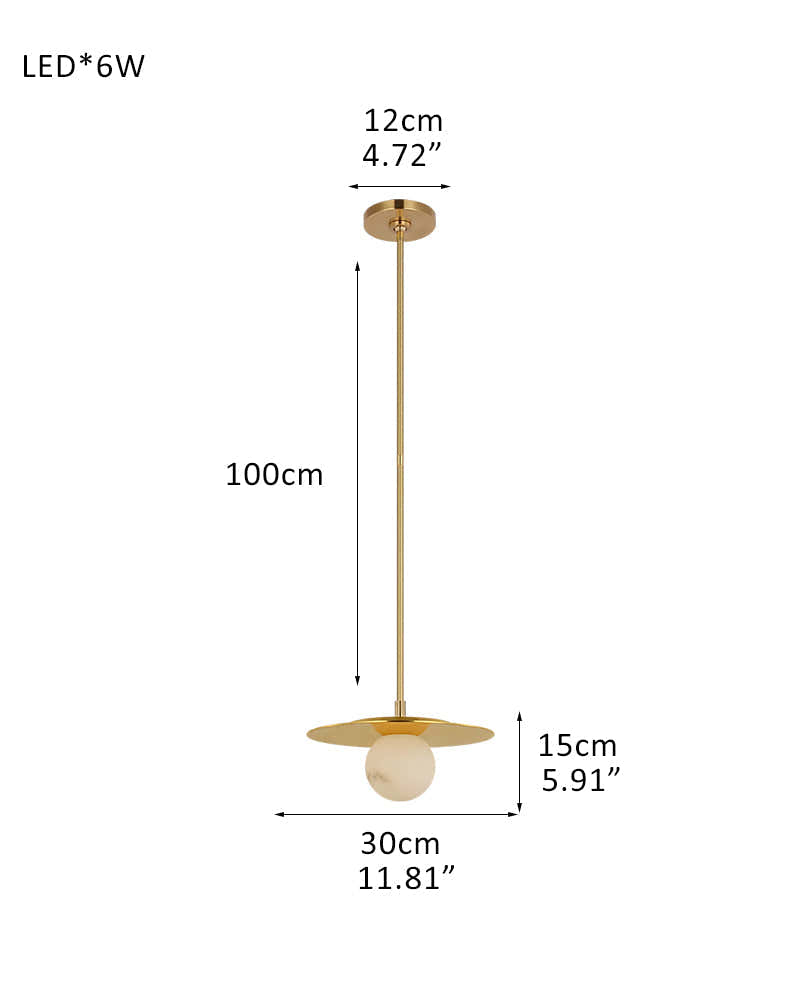 Alabaster Globes LED Disc Pendant Light in Lacquered Brass/Black Stainless Frame