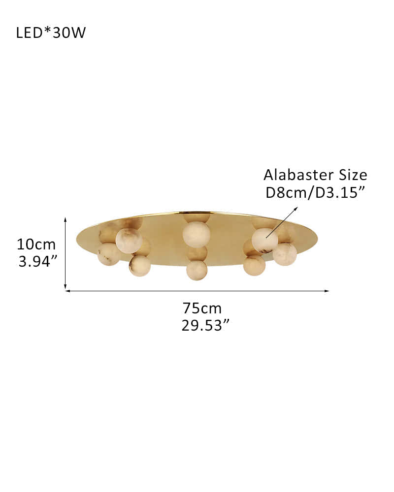 Alabaster Globes LED Disc Pendant Light in Lacquered Brass/Black Stainless Frame