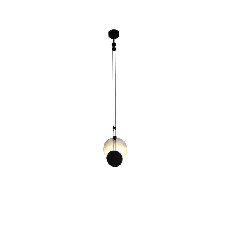 Black Paint Iron Disc Marble Pendant Lamp