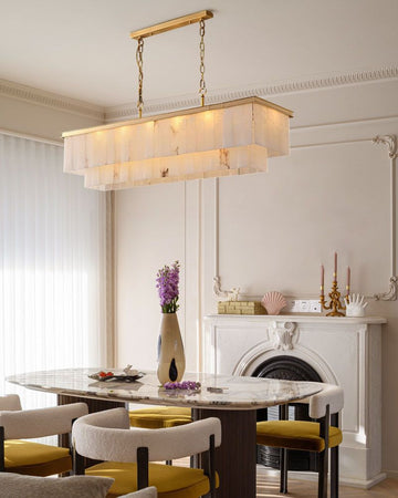 Modern White Alabaster Shade Multi-Layer Rectangle Chandelier