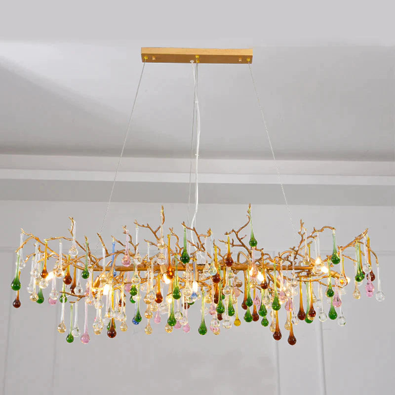 Modern Colorful Crystal Linear Branch Chandelier For Living Room