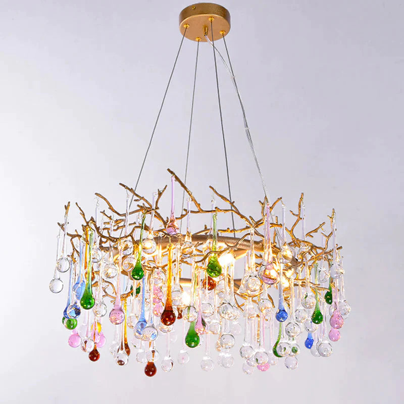 Modern Colorful Crystal Raindrop Branch Chandelier For Living Room