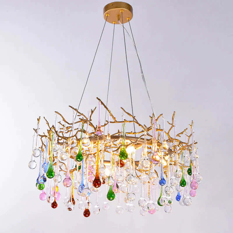 Modern Colorful Crystal Raindrop Branch Chandelier For Living Room