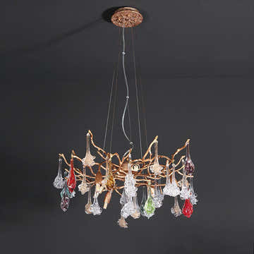 Modern Colored Glass Drop Round Branch Chandelier