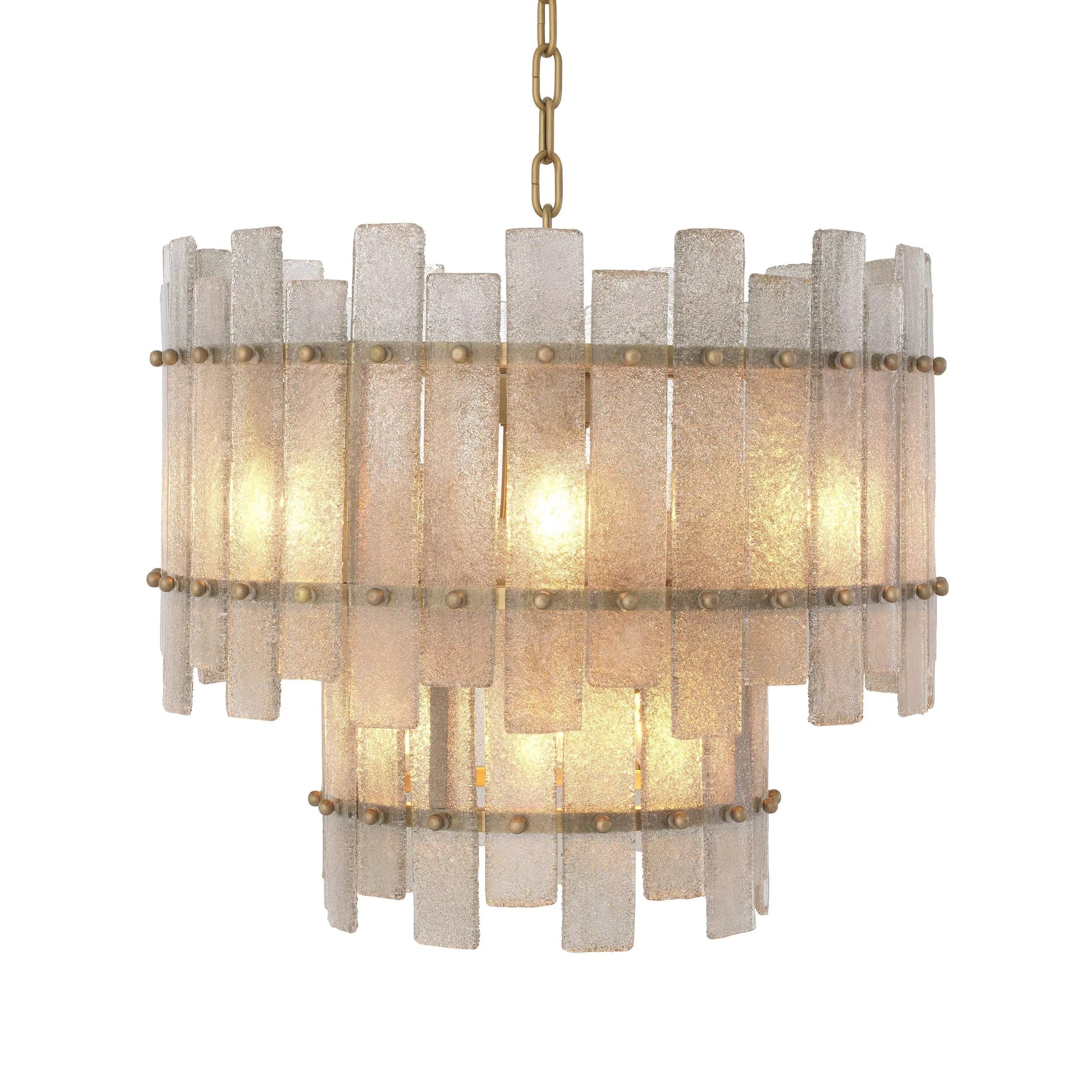 Caprera Modern Brass Chandelier - (Antique Brass Finish | Hand Blown Glass) 