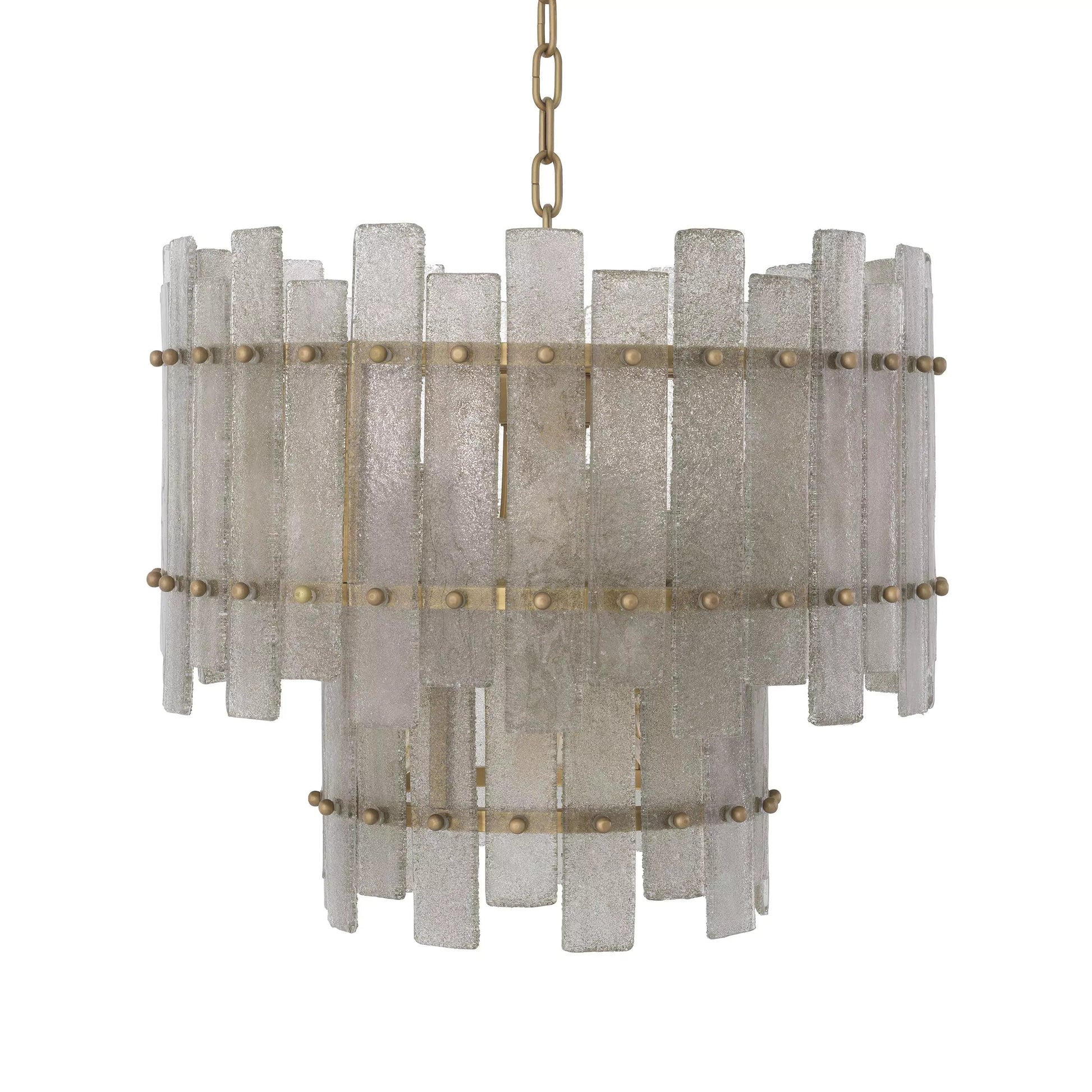 Caprera Modern Brass Chandelier - (Antique Brass Finish | Hand Blown Glass) 