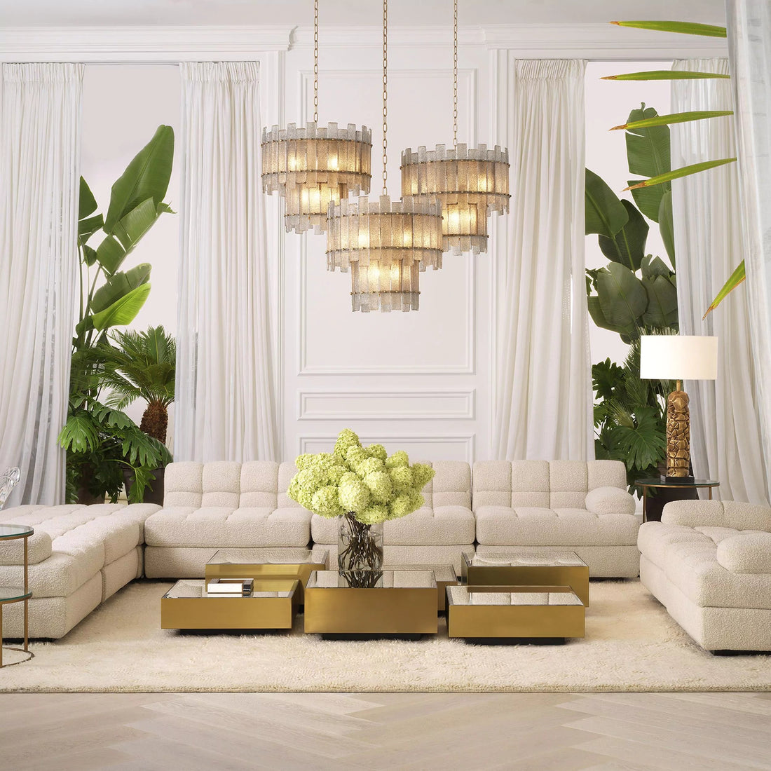 Caprera Modern Brass Chandelier - (Antique Brass Finish | Hand Blown Glass) 