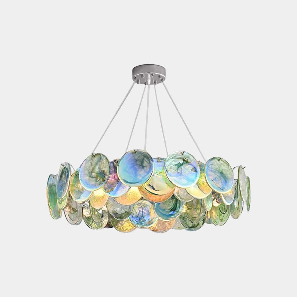 Murano Glass Disc Chandelier, Pink / Green