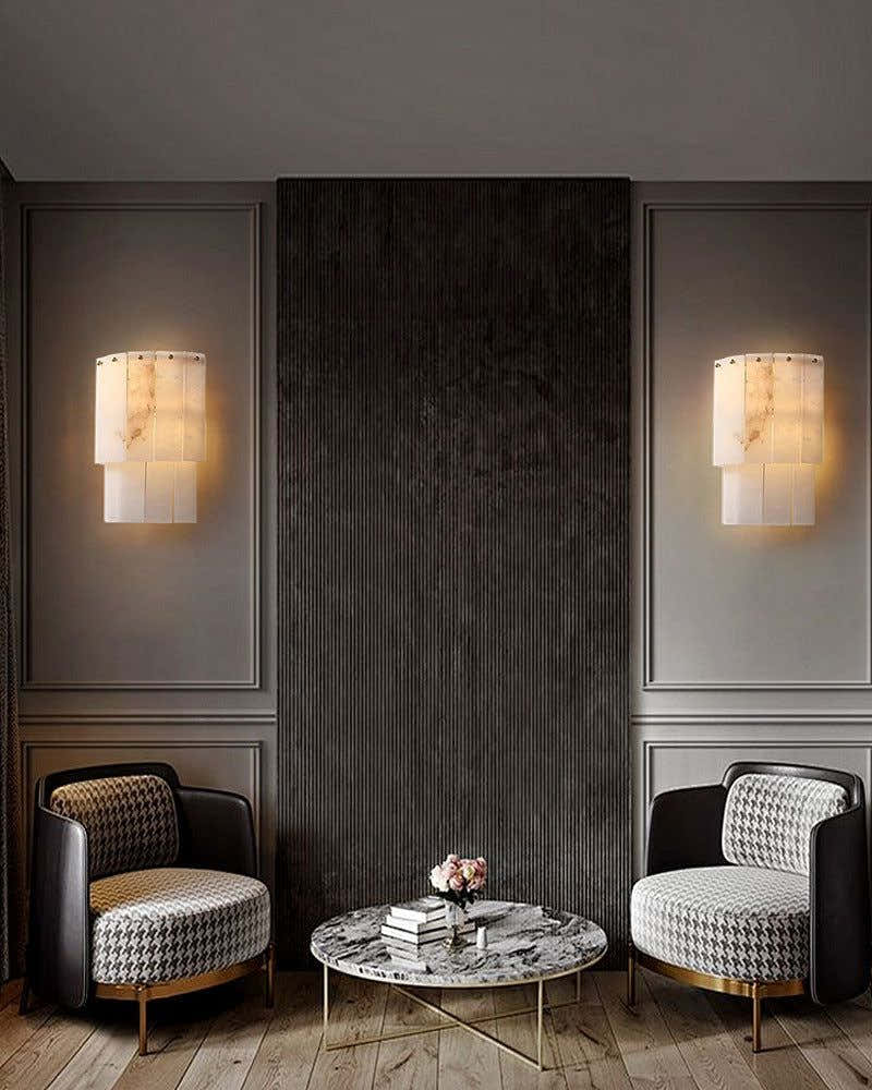 Modern White Alabaster Shade Multi-Layer Rectangle Chandelier