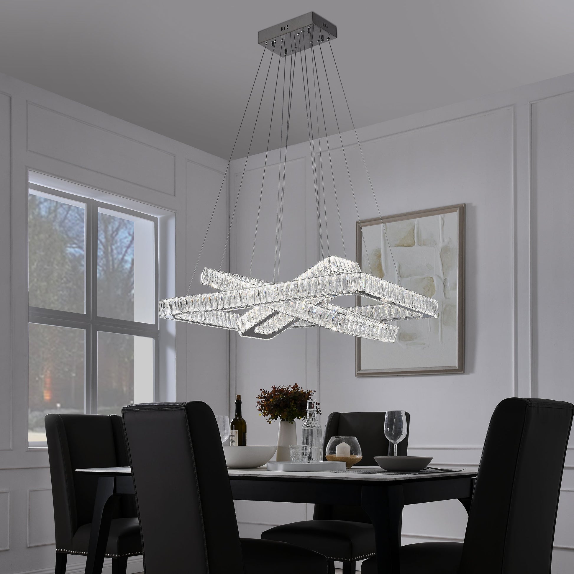 Crystal Elegance LED Chandelier //  3 Rectangles