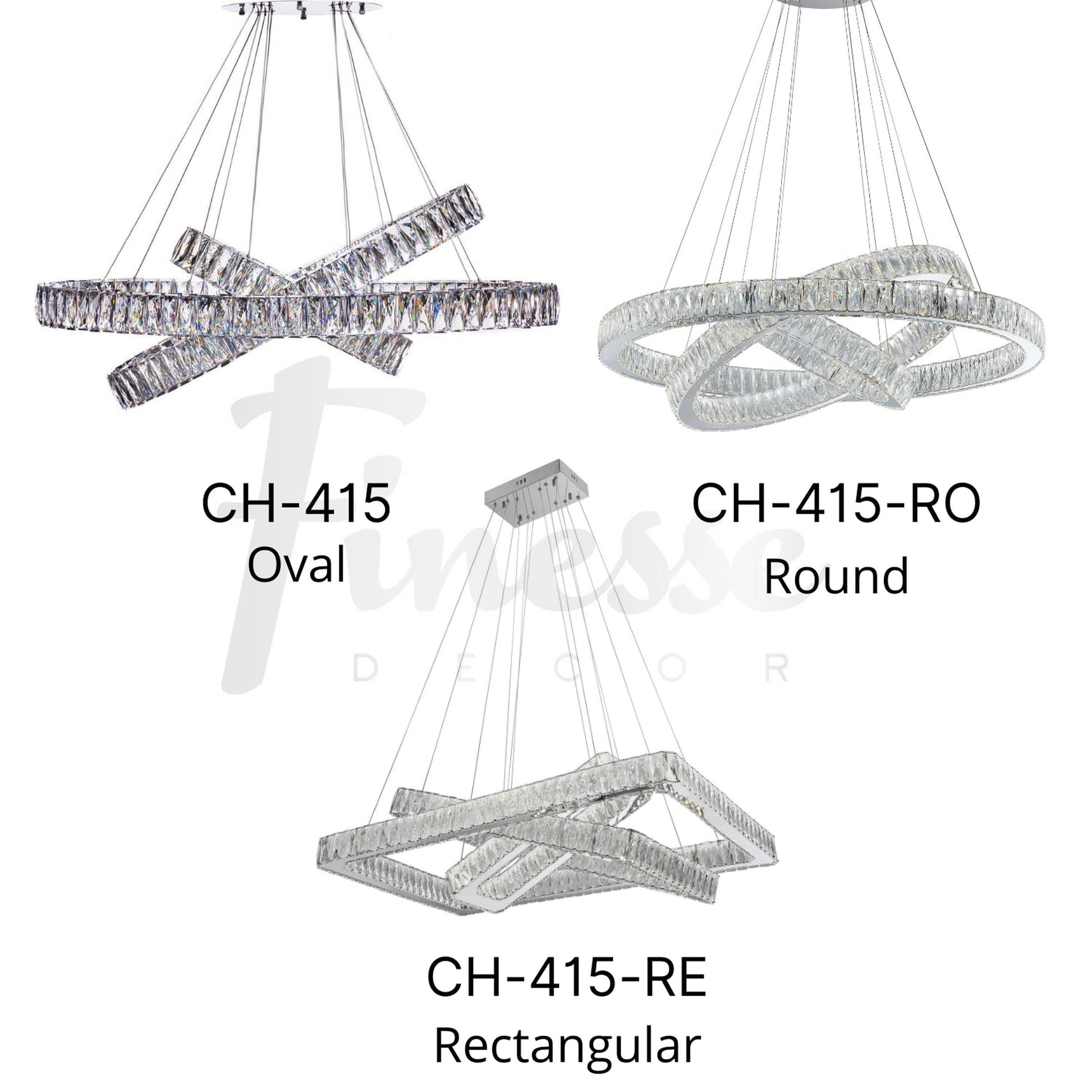 Crystal Elegance LED Chandelier //  3 Rectangles