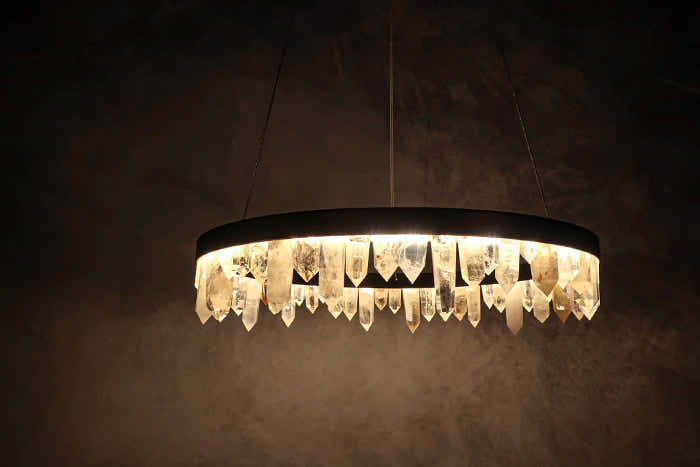 36 Inch Round Modern Chandelier Brass & Clear Geode Quartz Crystal Hanging Light