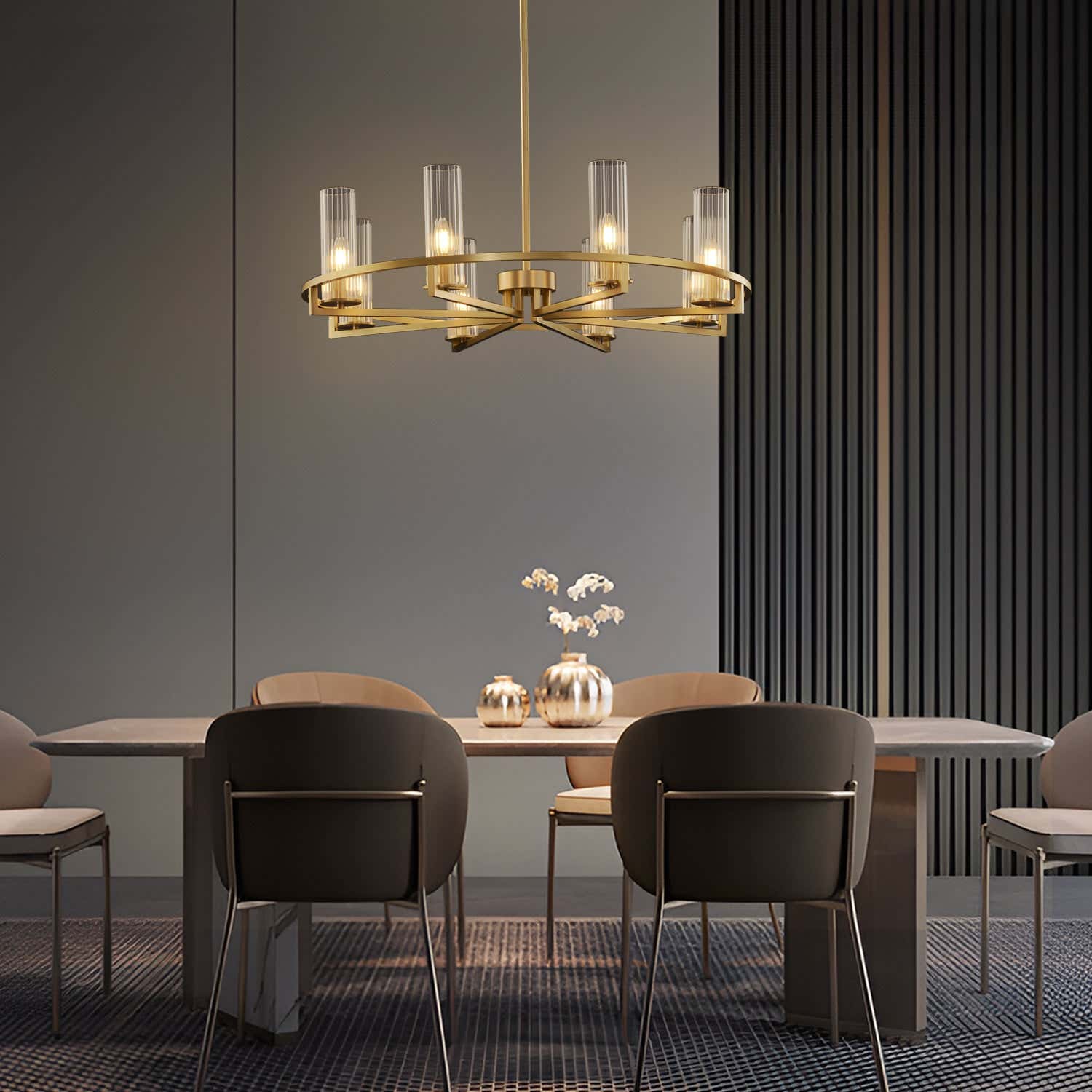 Cylindrical Aged Brass Chandelier