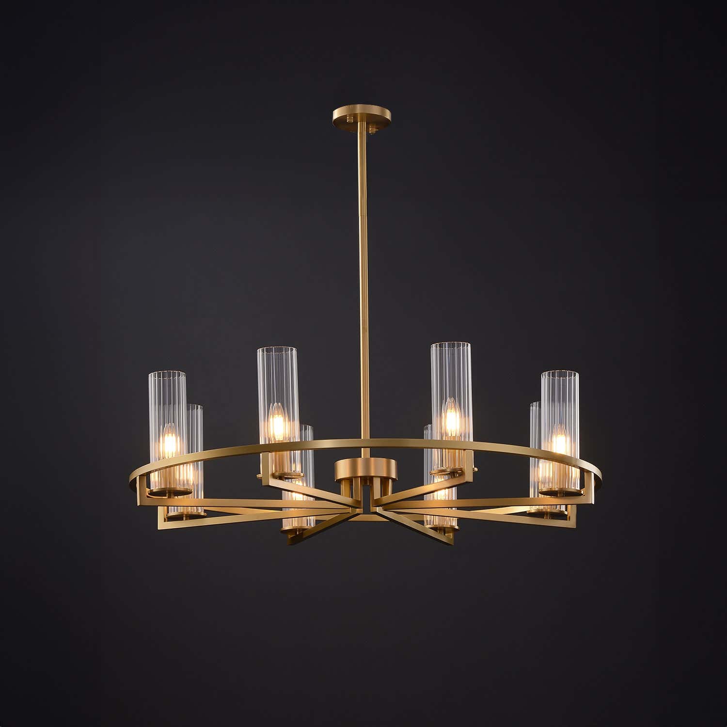Cylindrical Aged Brass Chandelier
