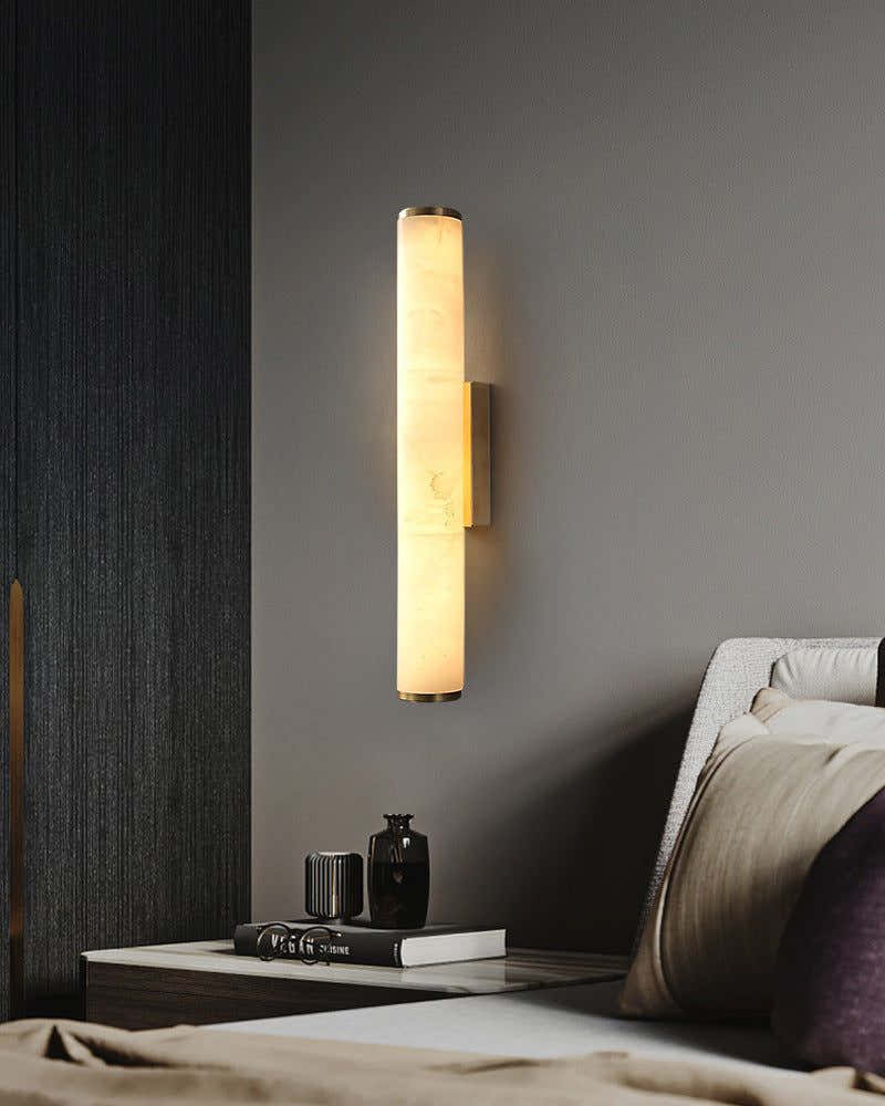 LED Copper Cylindrical Natural Marble Alabaster Wall Sconce Lamp