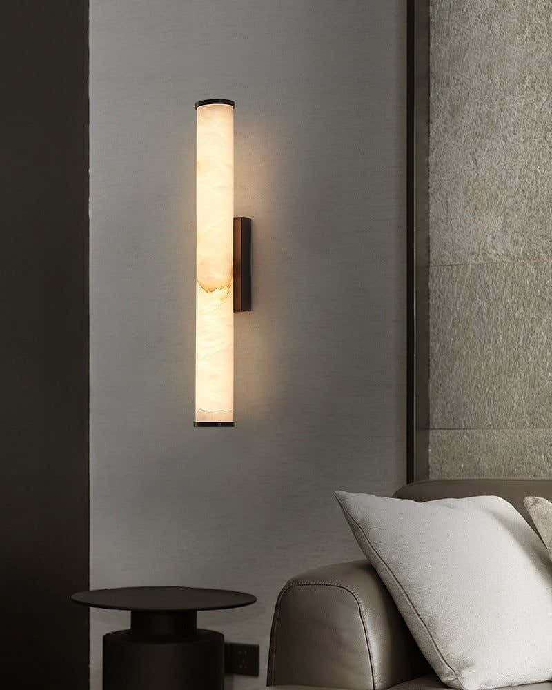 LED Copper Cylindrical Natural Marble Alabaster Wall Sconce Lamp