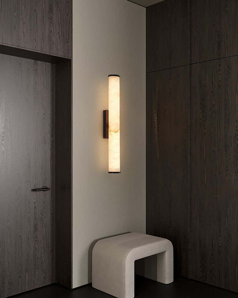LED Copper Cylindrical Natural Marble Alabaster Wall Sconce Lamp