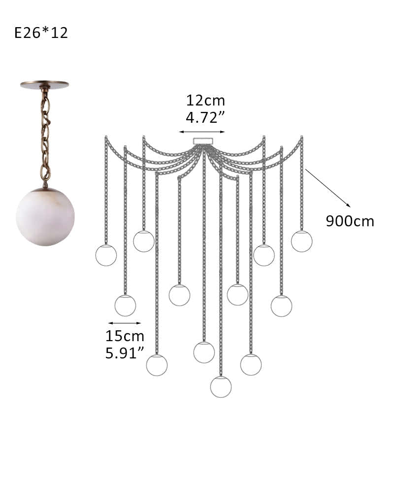 Alabaster Globe Swag Pendants Indoor Lighting with Brass/Black Chain in adjustable