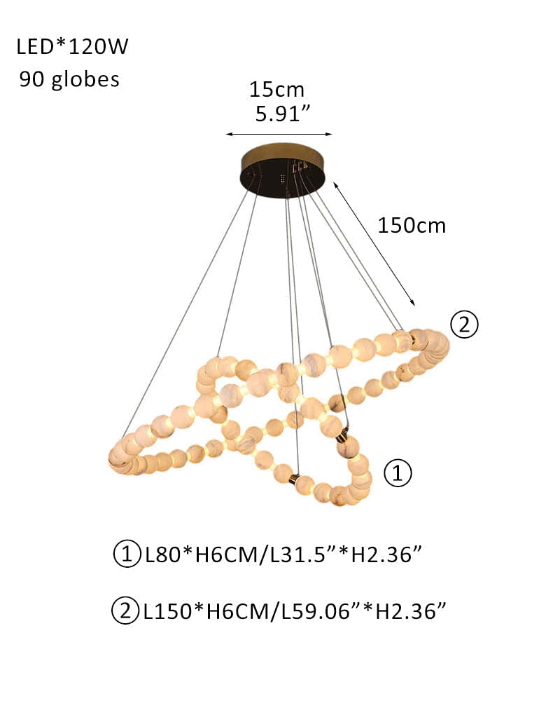 Modern Pearl Alabaster Necklace Circle Triple Chandelier with Dia 60+80+100cm