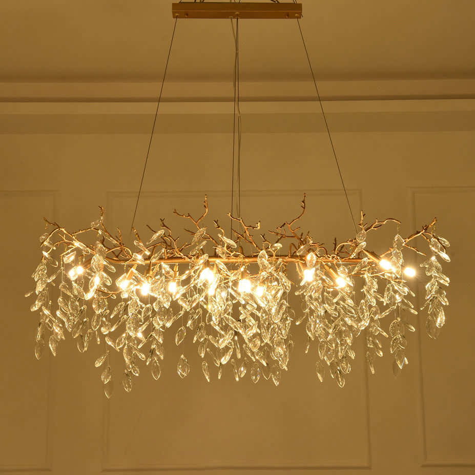 Drop shape Gold Clear Crystal Chandelier 40"