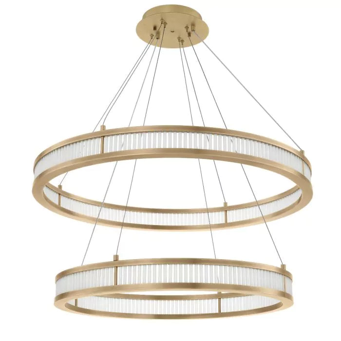 Damien Double Modern Brass Chandelier (Antique Brass & Frosted Glass Finish)