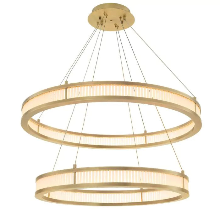 Damien Double Modern Brass Chandelier (Antique Brass & Frosted Glass Finish)