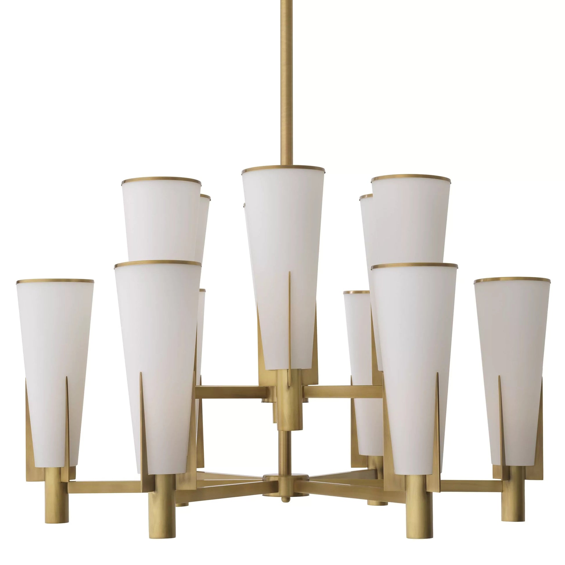 Dino Double Modern Brass Chandelier - (Antique Brass Finish/White Glass) 